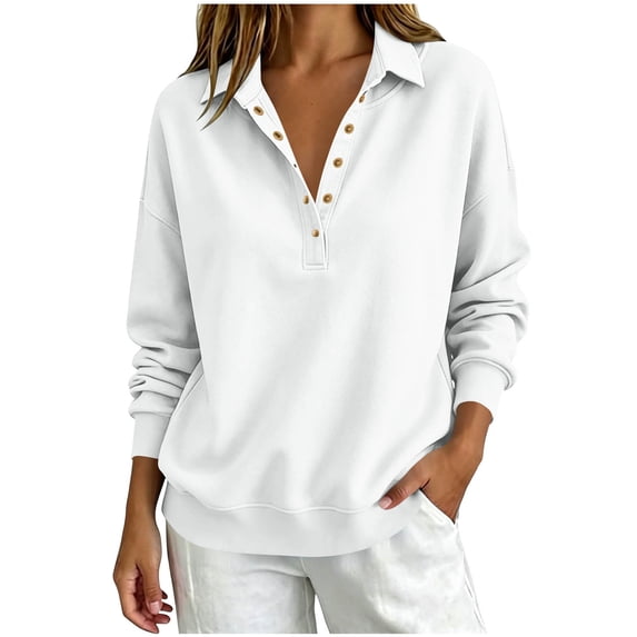 Enjoytime Lightweight Sweatshirts For Women Collared Half Button Long Sleeve Sweatshirt Casual Pullover Top