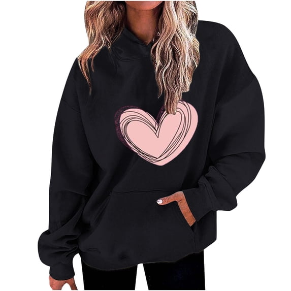 Enjoytime Lightweight Sweatshirts for Women Plus Size Crewneck Heart Graphic Print Casual Tops with Pockets Pullover Winter Fall Casual Warm Soft Womens Hoodies Shirts