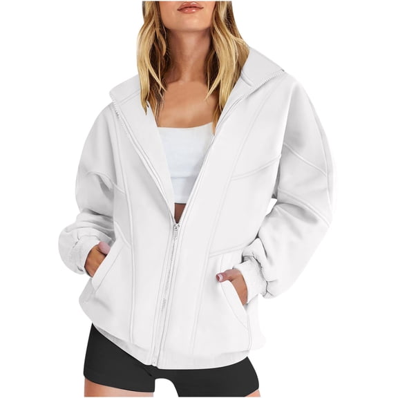 Enjoytime Lightweight Zip Up Hoodie Women Loose Solid Color Long Sleeve Sweatshirt Fall Winter Fashion Tops with Pockets