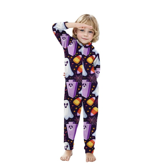 Enjoytime Little Boys Pajamas Halloween Pjs for Boys Cute Sleepwear Long Sleeve Hoodie Romper Kids Fall Winter Clothes 3-9T on Clearance