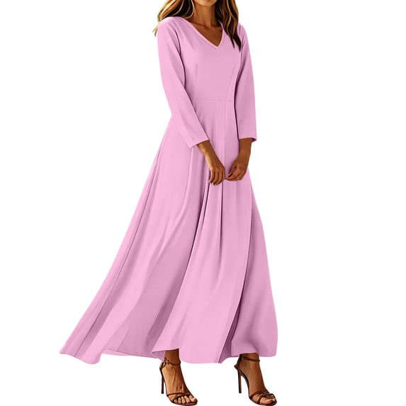 Enjoytime Long Dresses for Women V Neck 3/4 Sleeve A-Line Maxi Dress Elegant Flowy Party Wedding Guest Plus Size Dresses