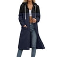 thumbnail image 1 of Enjoytime Long Hoodies for Women Patchwork Long Sleeve Zip Up Hoodie Fall Winter Casual Loose Oversized Sweatshirt with Pockets Navy XL, 1 of 6