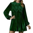 thumbnail image 1 of Enjoytime Long Sleeve Dress for Women Solid Color Crewneck Velvet Mini Dresses Fashion Elegant Casual Party Dress, 1 of 8