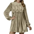 thumbnail image 1 of Enjoytime Long Sleeve Dress for Women Solid Color Crewneck Velvet Mini Dresses Fashion Elegant Casual Party Dress, 1 of 8