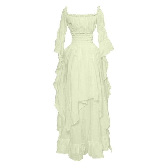 Enjoytime Long Sleeve Medieval Dress for Women Solid Color High Waisted Plus Size Maxi Dresses Vintage Halloween Costumes