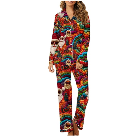 Enjoytime Long Sleeve Pajama Set for Women Christmas Cute Printed Matching Loungewear Comfy Sleepwear Fall Winter Casual 2 Piece Outfits