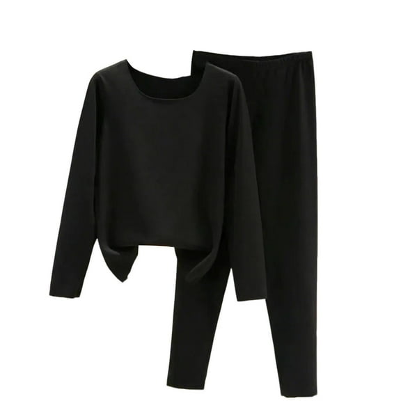 Enjoytime Long Sleeve Pajama Set for Women Solid Color Round Neck Tops with Pants 2 Piece Loungewear Loose Casual Sleepwear