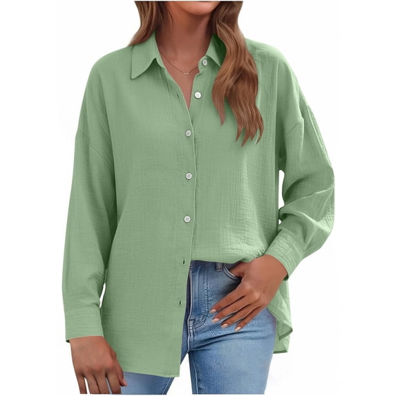 Enjoytime Long Sleeve Shirts for Women Collared V Neck Button Down Blouse Business Casual Office Work Tops