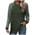 thumbnail image 1 of Winter Savings! Enjoytime Long Sleeve Shirts for Women Crewneck Tee Tops Color Block Printed Ribbed Shirt Casual Trendy Streetwear Tunic Top on Clearance, 1 of 5
