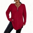 thumbnail image 1 of Enjoytime Long Sleeve Shirts for Women Solid Color Crewneck Zipper Knit Casual Tops Business Work Fashion Plus Size Blouse Red XXXXXL, 1 of 6