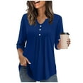 thumbnail image 1 of Enjoytime Women's Tops Solid Color Casual V-Neck Button Down Blouses Trendy Business Work Long Sleeve Shirts for Women Blue M, 1 of 4
