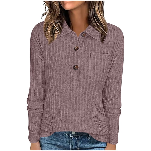 Enjoytime Long Sleeve Shirts for Women Solid Color Stripe Long Sleeve Womens Button Down Blouse Fall Winter Fashion Tops
