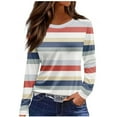 thumbnail image 1 of Enjoytime Long Sleeve Shirts for Women Striped Crew Neck Trendy Tops Business Casual Blouses 2025 Fall Winter Fashion Clothing Pink XXL, 1 of 5