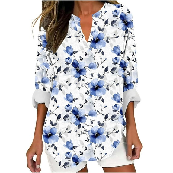 Enjoytime Long Sleeve Shirts for Women Work Office Casual Blouse Floral Printing Spring Tops for Women Plus Size Womens Clothing