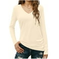 thumbnail image 1 of Enjoytime Long Sleeve Tops for Women Solid Color Round Neck Slim Casual Shirt Spring Trendy Basic Work Blouses Beige M, 1 of 5