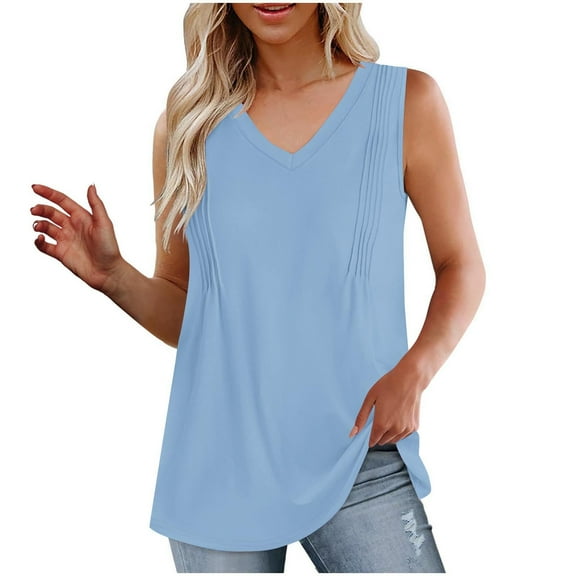 Enjoytime Loose Comfy Top For Woman Fashion Casual V-Neck Sleeveless Vest Tunic Casual Flowy Fit Basic Summer Tank Top For Women