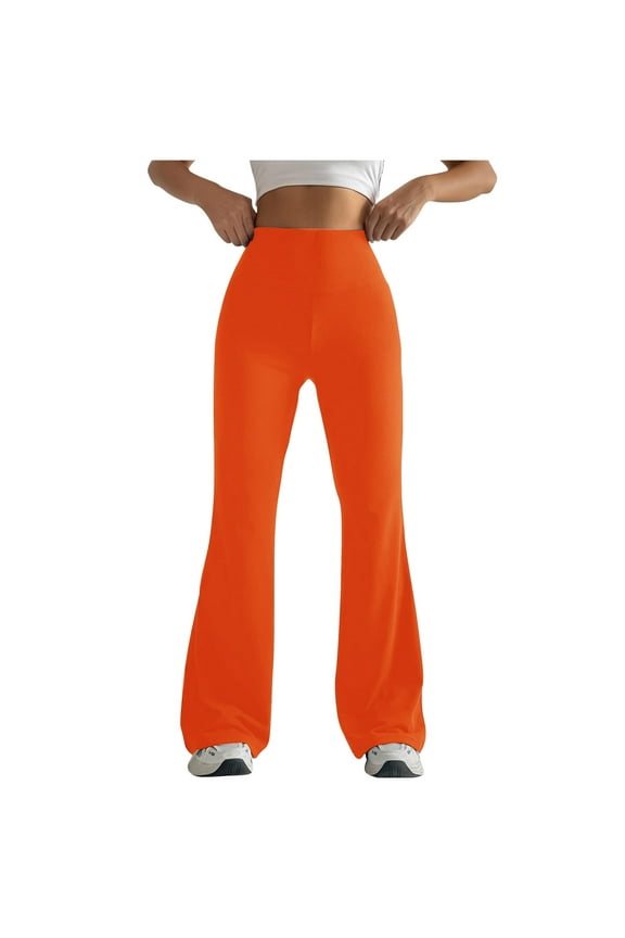 Loose Pants for Women Solid Color Tight Fitting Hip Hugging Shaping Flared Pants Workout Casual Lounge Sweatpants for Women Orange XL