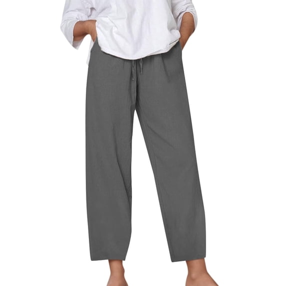 Enjoytime Lounge Pants Women Solid Color Drawstring Straight Leg Plus Size Pants Office Business Casual Loose Trousers with Pockets Dark Gray XXXL