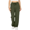 thumbnail image 1 of Enjoytime Lounge Pants Women Solid Color Elastic Waist Drawstring Cargo Pants Business Work Casual Trousers Army Green XXL, 1 of 8