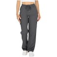 thumbnail image 1 of Enjoytime Lounge Pants Women Solid Color Elastic Waist Drawstring Cargo Pants Business Work Casual Trousers Dark Gray M, 1 of 8