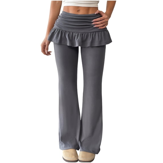 Enjoytime Lounge Pants Women Solid Color Fake Two Pieces Of Flared Trousers Travel Vacation Casual Pants for Women Dark Gray S