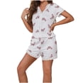 thumbnail image 1 of Enjoytime Lounge Sets for Women Casual Print Lace Matching Sleepwear V-Neck Short Sleeve Shirts Shorts Summer Pajama Set, 1 of 5