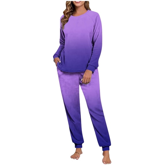 Enjoytime Lounge Sets for Women Printed Round Neck Long Sleeve Tops Drawstring Pants Warm Pajamas Fall Winter Matching Womens 2 Piece Outfits
