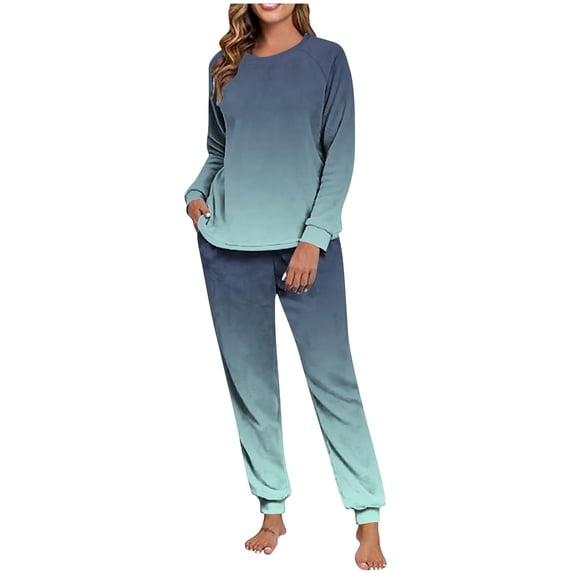 Enjoytime Lounge Sets for Women Printed Round Neck Long Sleeve Tops Drawstring Pants Warm Pajamas Fall Winter Matching Womens 2 Piece Outfits