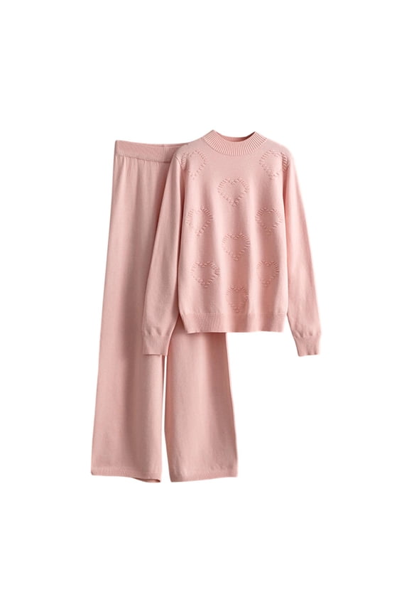 Lounge Sets for Women Solid Color Long Sleeves Blouse and Wide Leg Pants Pants Fall Winter Casual Loungewear Pink A Free Size