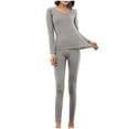 thumbnail image 1 of Enjoytime Lounge Sets for Women Solid Color Threaded Round Neck Long Sleeve Tops Pants 2 Piece Set Fall Winter Base Warm Soft Pajama Set, 1 of 4