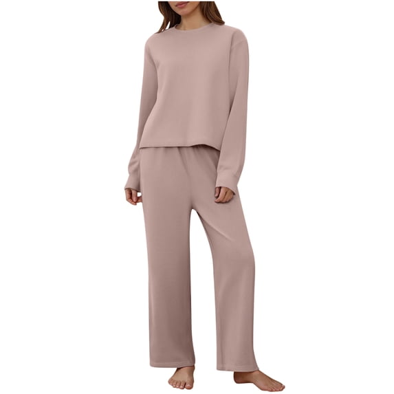 Enjoytime Loungewear Sets Woman Outfits Solid Color Long Sleeve Pullover Tops Loose Pants Two Piece Set Fall Winter Trendy Matching Clothing