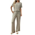 thumbnail image 1 of Enjoytime Matching Sets Women Clothing Fall Winter Solid Color Short Sleeve Pullover Tops and Lounge Pants Pants Casual Travel Outfits 2025 Khaki A S, 1 of 8