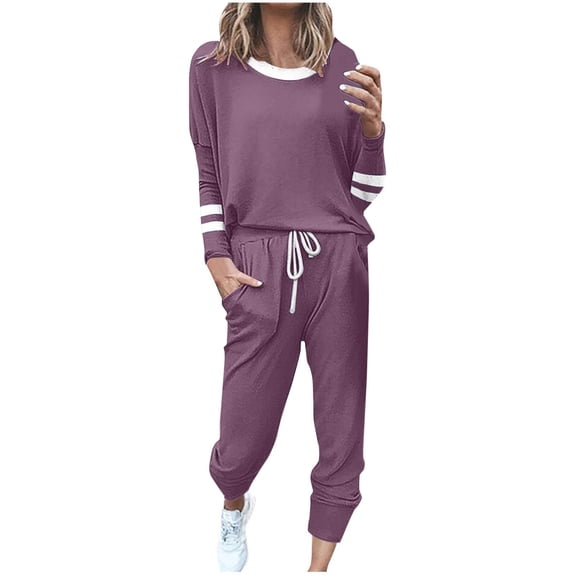 Enjoytime Matching Sets Women Clothing Patchwork Long Sleeve Pullover Sweatshirt and Sweatpants 2 Piece Outfits Fall Winter Fashion Sweatsuits