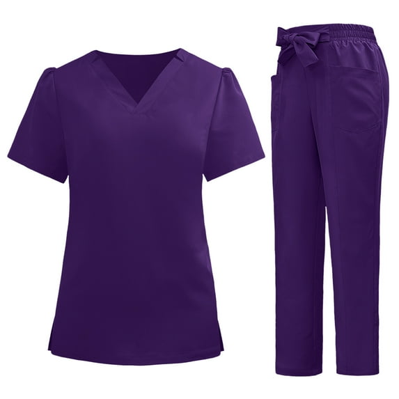Enjoytime Matching Sets Women Clothing Solid Color V-Neck Long Sleeve Tops Drawstring Jogger Pants 2 Piece Outfit Athletic Stretch Nursing Workwear