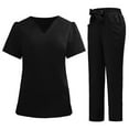 thumbnail image 1 of Enjoytime Matching Sets Women Clothing Solid Color V-Neck Long Sleeve Tops Drawstring Jogger Pants 2 Piece Outfit Athletic Stretch Nursing Workwear, 1 of 5