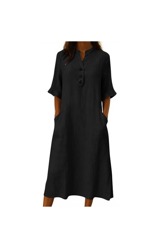 Maxi Dresses for Women Short Sleeve V-Neck Button Down Dress 2026 Summer Spring Casual Vocation Dresses with Pockets