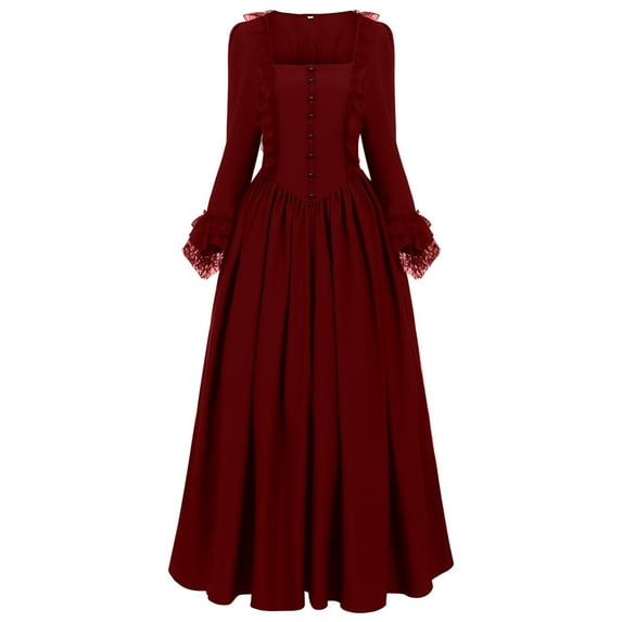 Enjoytime Medieval Dress for Women Long Sleevd Trumpet Sleeve Lace-Up Long Maxi Dresses High Waist Elegant Dresses Halloween Costumes