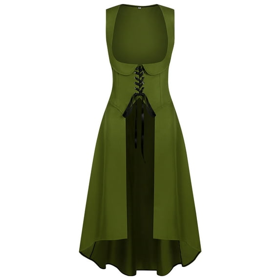 Enjoytime Medieval Dress for Women Sleeveless Round Neck Long Maxi Dresses with Bandage Solid Color Halloween Dresses for Women 2025 Vacation