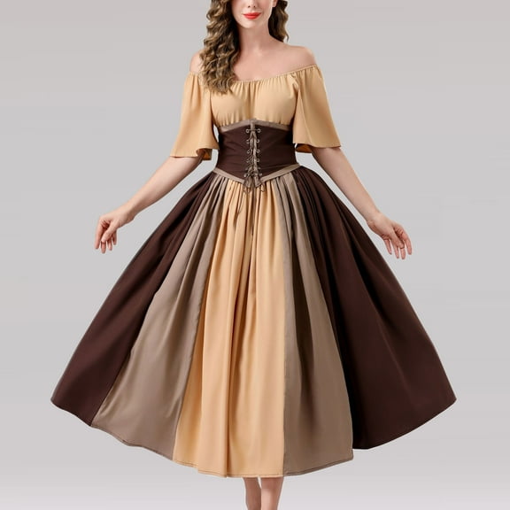 Enjoytime Medieval Dress for Women Vintage Splice Cold Shoulder Dress Plus Size Dress Halloween Costumes Woman 2025