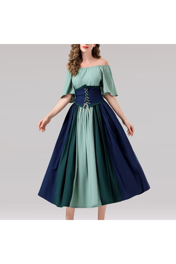 Medieval Dress for Women Vintage Splice Cold Shoulder Dress Plus Size Dress Halloween Costumes Woman 2025