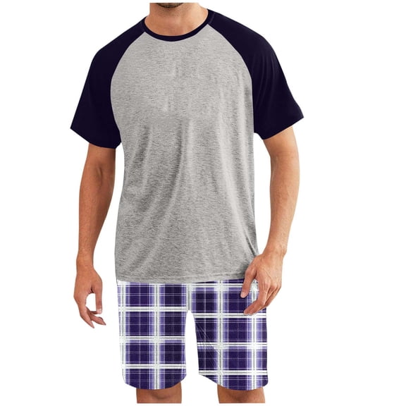 Enjoytime Men 2 Piece Short Set Patchwork Crewneck Tops Casual Shorts Plus Size Outfits Comfy Comfy Casual Matching Loungewear