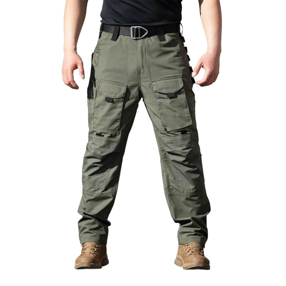 Enjoytime Men Cargo Pants Elastic Waist Waterproof Loose Trousers Outdoor Athletic Workout Pants with Pockets Army Green L