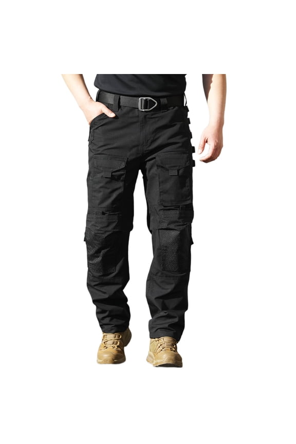 Men Cargo Pants Elastic Waist Waterproof Loose Trousers Outdoor Athletic Workout Pants with Pockets Black XXL