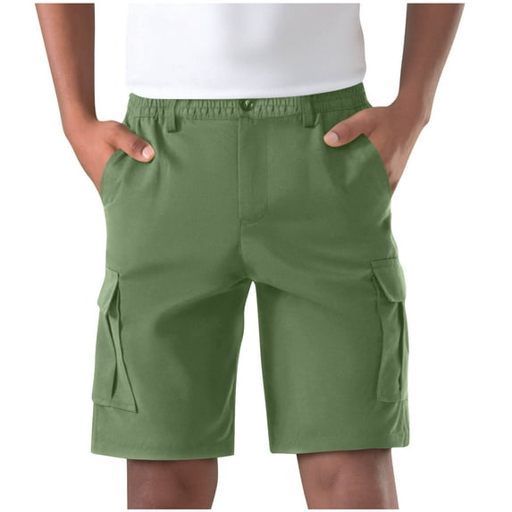 Enjoytime Men Cargo Shorts Solid Color Elastic Waist Casual Plus Size Shorts with Multi Pockets for Gym Workout Running Mint Green XL