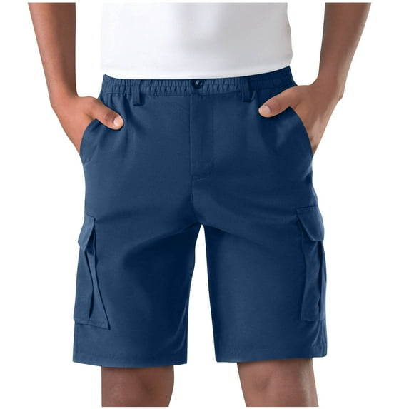 Enjoytime Men Cargo Shorts Solid Color Elastic Waist Casual Plus Size Shorts with Multi Pockets for Gym Workout Running Navy S