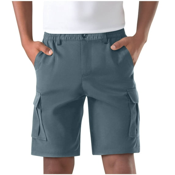 Enjoytime Men Cargo Shorts Solid Color Elastic Waist Casual Plus Size Shorts with Multi Pockets for Gym Workout Running Sky Blue XL