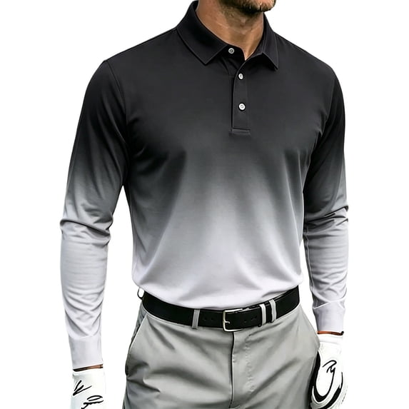 Enjoytime Men Long Sleeve Shirt Gradient Collared Button Golf Tops Lightweight Workout Casual Work Shirts
