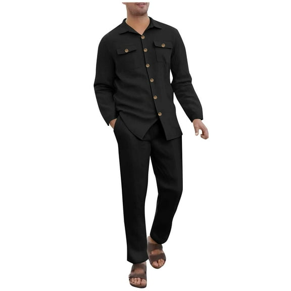 Enjoytime Men Outfits 2 Piece Solid Color Turndown Collar Long Sleeve Jacket Drawstring Pants Sweat Suits Casual Athletic Workout Lounge Set