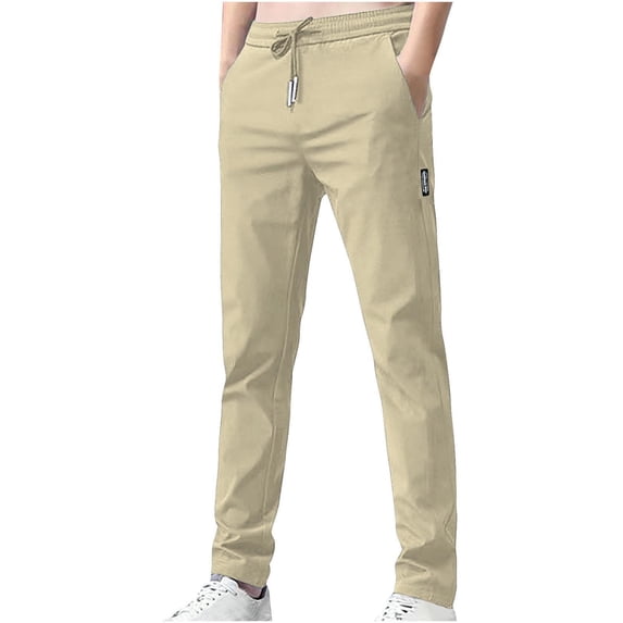 Enjoytime Men Sweatpants Solid Color Drawstring Elastic Waist Casual Pants Fall Winter Warm Workout Active with Pockets Men Joggers Khaki XXL