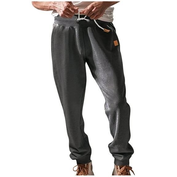 Enjoytime Men Sweatpants Solid Color Drawstring Elastic Waist Plus Size Work Pants Workout Outdoor Casual Mens Joggers with Pockets Dark Gray L
